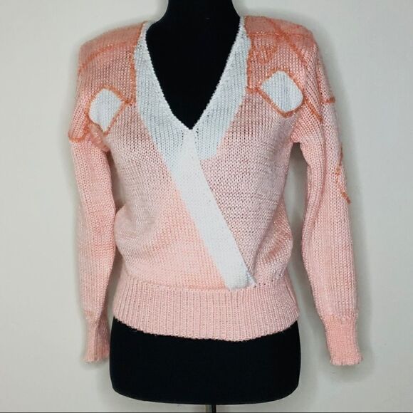 CHARLOTTE Van HORNE V-neck Sweater, Peach Coral Pink - Picture 2 of 10